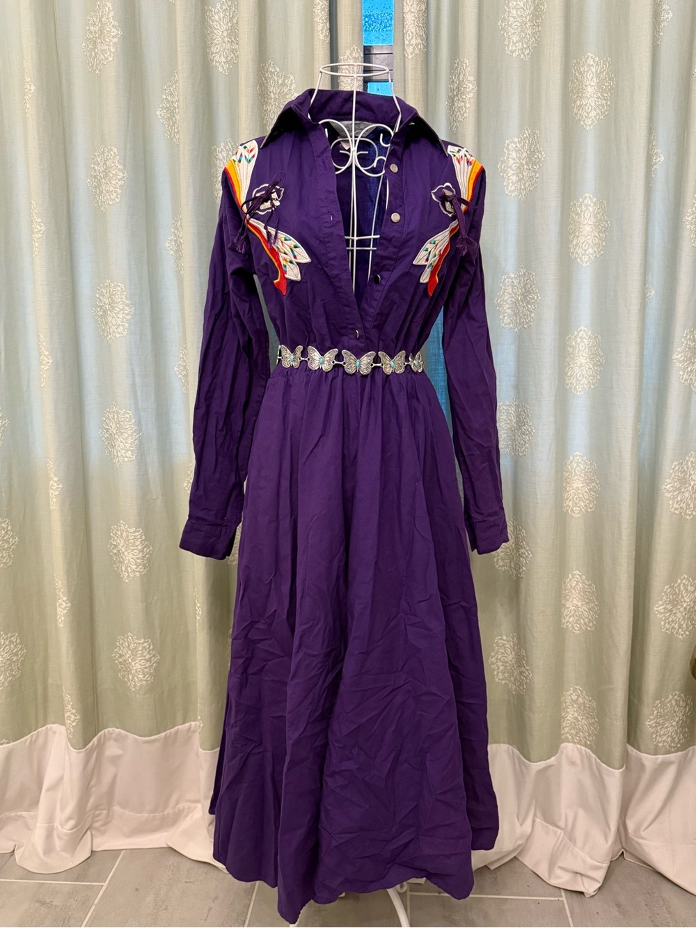Vintage Lilia Smitty/Smith Long Sleeve Embroidered Rodeo Western Dress